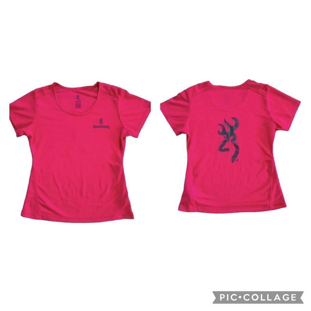 Browning Neon Barbie Pink Scoop Neck Short Sleeve Ladies Fit T-Shirt Top Size XL